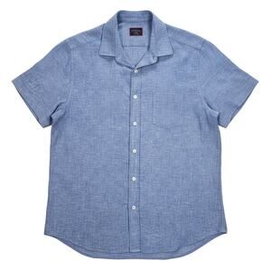 UNTUCKit "Cameron" Blue Linen Short Sleeve Shirt Men’s Large Wrinkle Resistant